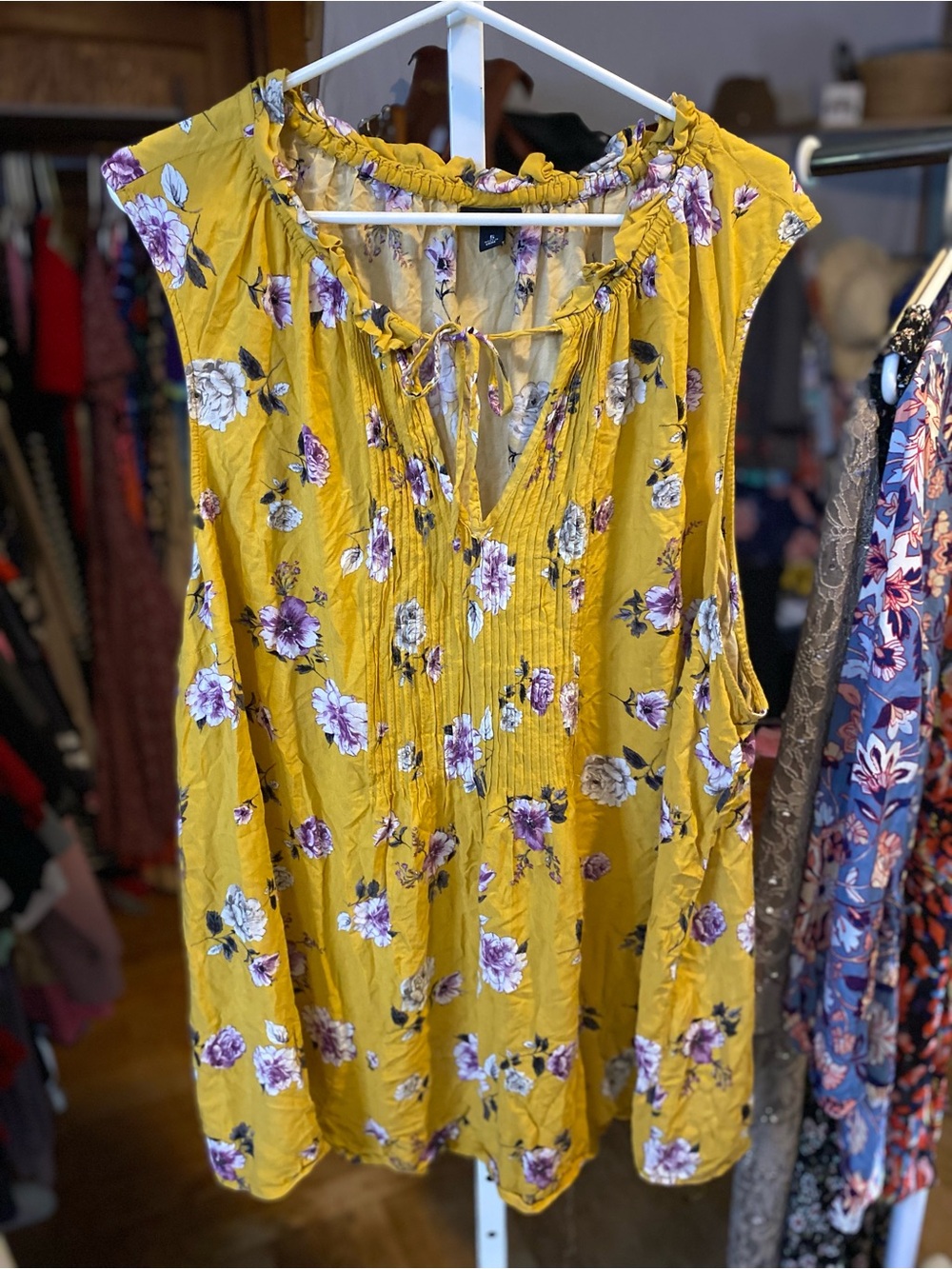 torrid Mustard Yellow Floral Tie-Neck Sleeveless Tunic